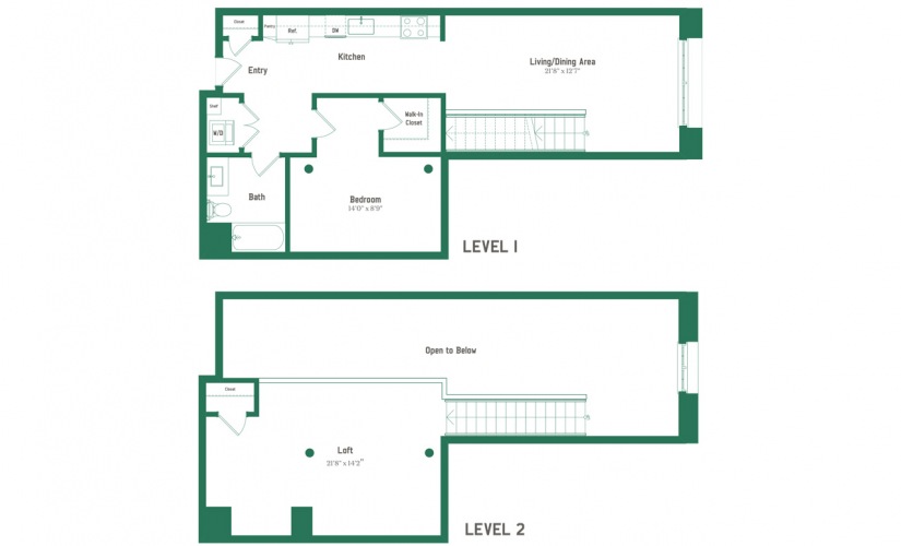 A13-L Floorplan  | 1 BD, 1 BA + Loft