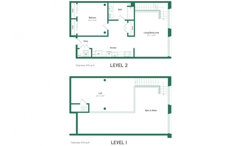 A9-L Floorplan | 1 BD, 1 BA + Loft