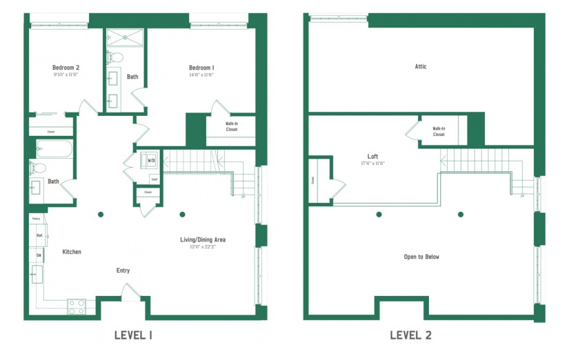 B8-L Floorplan | 2 BD, 2 BA + Loft 